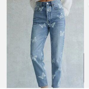 PacSun Ultra High Rise Slim Jeans, Size 25, White Butterfly Print size 2/3